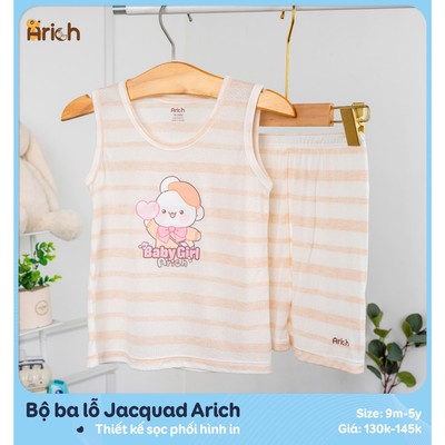 Bộ ba lỗ trẻ em mùa hè arich mẫu bé gái, vải sợi tre thông hơi,mềm, mát size 9M đến 5 tuổi