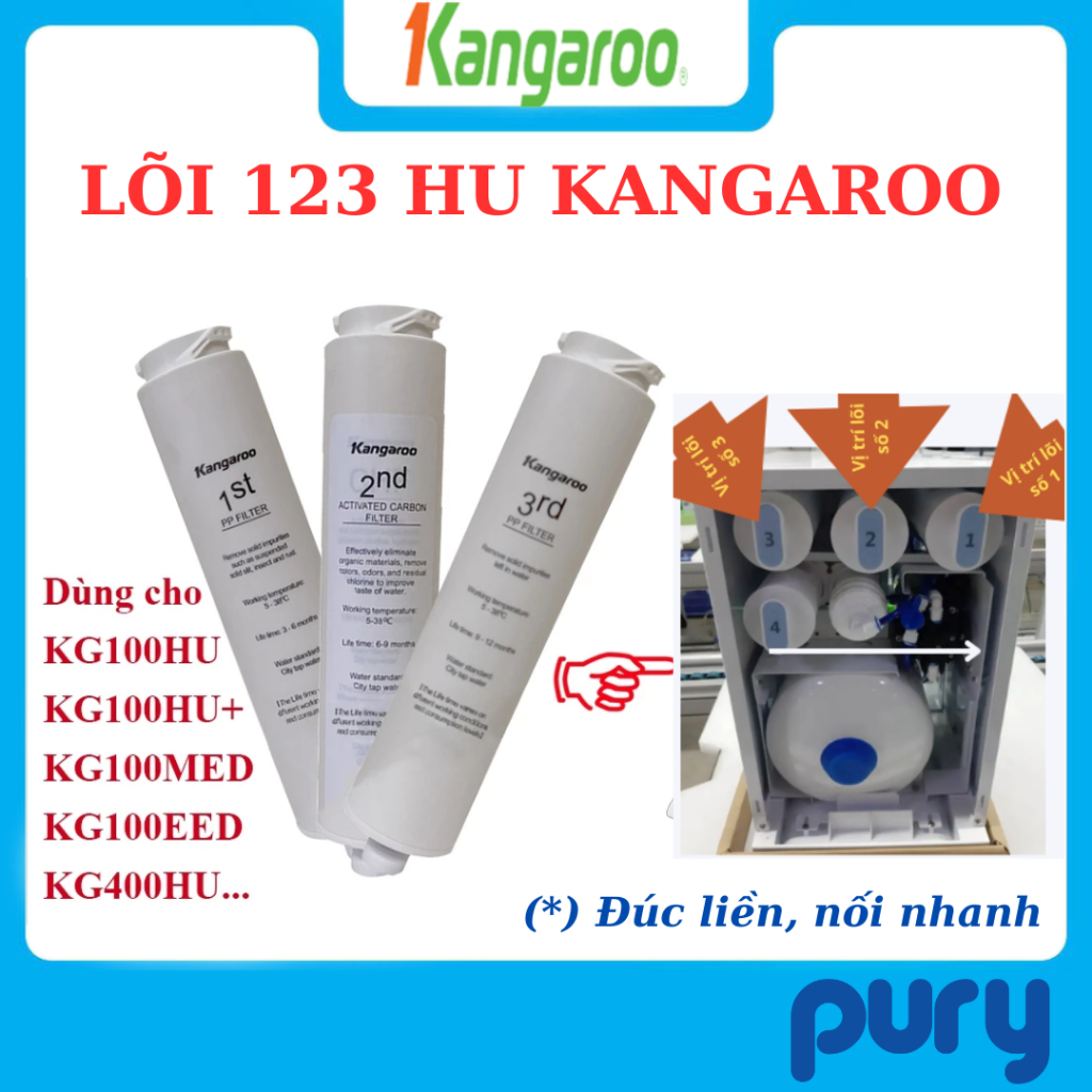 Combo 3 Lõi Lọc Thô 123 HU Kangaroo Cho Model Máy KG400HU, KG100HU, KG100HU+, KG100MED, KG100EED