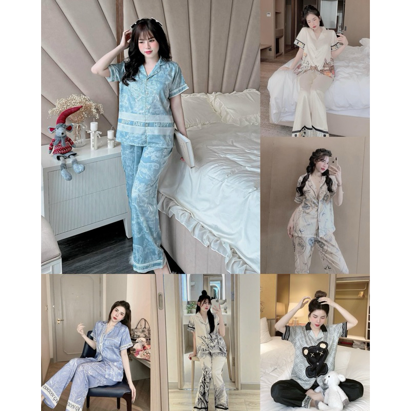 Set Bộ Ngủ Pijama Lụa Xước Hàng Thiết Kế Tay Ngắn Siêu Xinh Hot