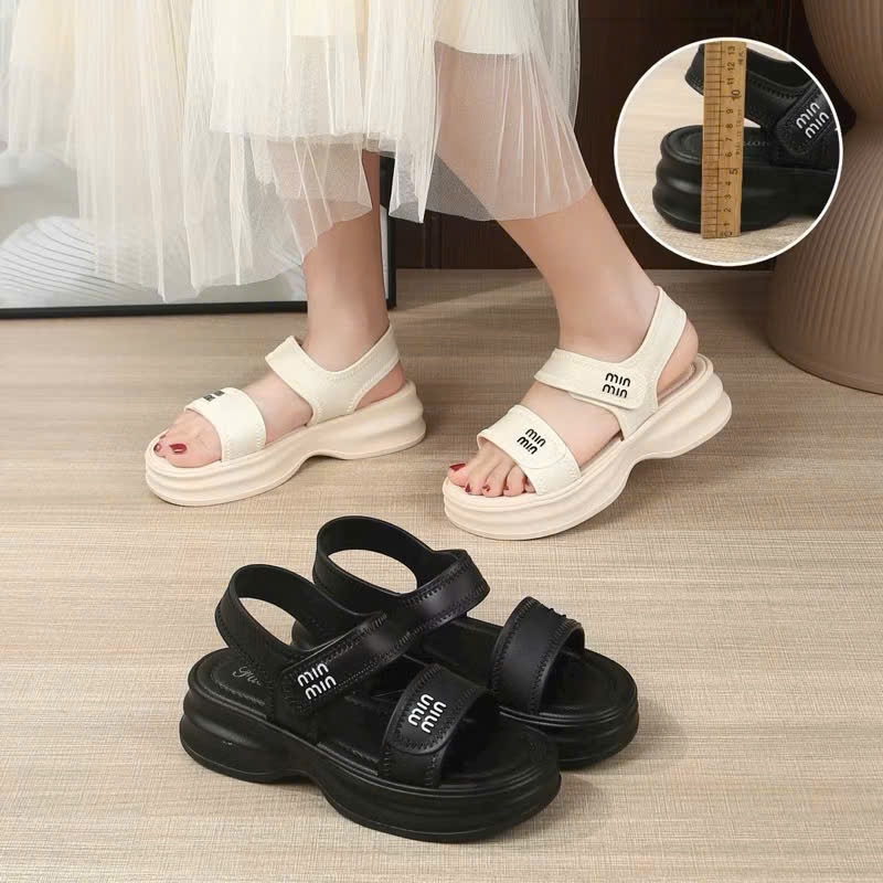 Dép sandal đế cao nữ 4cm chữ Minn quai nhựa silicon