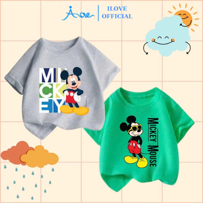 [MỚI] Áo thun CỘC TAY cho bé trai AORE, Áo cộc in hình Disney, Chuột Mickey chất COTTON thoáng mát cho bé 9-36kg