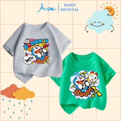 [MỚI] Áo thun CỘC TAY cho bé trai AORE, Áo cộc in hình Mèo máy DORAEMON Wow COTTON mềm mịn, thoáng mát 9-36kg