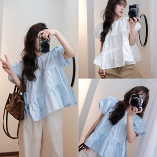 Áo Sơmi Babydoll Cổ Tròn Tay Bồng Dây Rút Eo 247store Chất Thô Gió Nhẹ Mát Dành Cho Nữ Bbd638