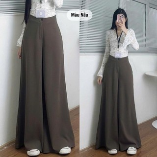 Quần Tây Ống Rộng Lưng Cao 247Store Màu Đen Dáng Dài 100cm Đi Học Đi Làm