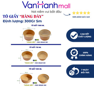 Set 20 Tô Giấy Kraft 500ml 750ml 1000ml Chịu Nhiệt Có Nắp PP, PET đựng thức ăn, Cơm, Phở BH 6 THÁNG