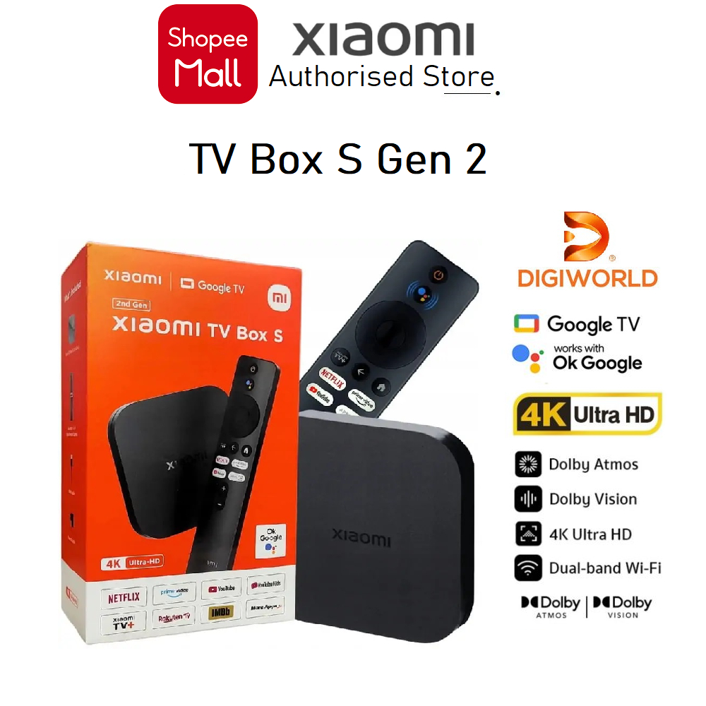 Tivi Box Xiaomi Mi Box S Gen 2 4K(3840 x 2160) 2GB+8GB/Google TV/DOLBY+DTS PFJ4151EU- Chính hãng Digiworld