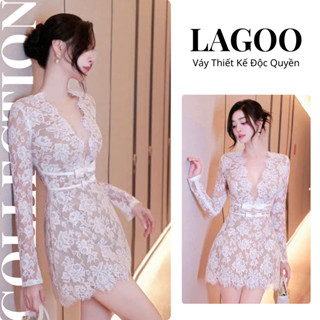 Váy Hime Ren Trắng Cổ Tim Tay Dài Ôm Body, Đầm Thiết Kế Hai Lớp Eo Đính Nơ Sang Trọng Lagoo