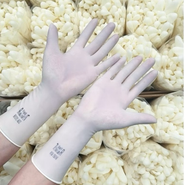    1-KG   Găng tay cao su trắng dài 30cm không bột - in Logo -sử dụng đa ngành nghề,siêu bền nhập khẩu malaysia 