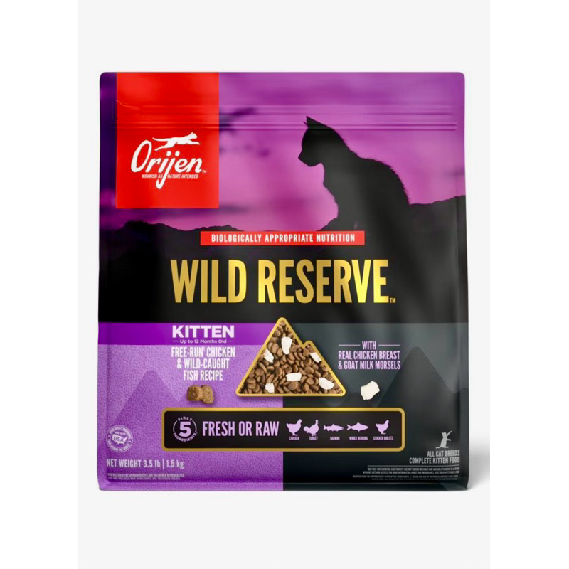 ORIJEN WILD RESERVE KITTEN: Thịt Tươi Sống & Thủy Sản Thiên Nhiên phù hợp cho MÈO Con phát triển tối