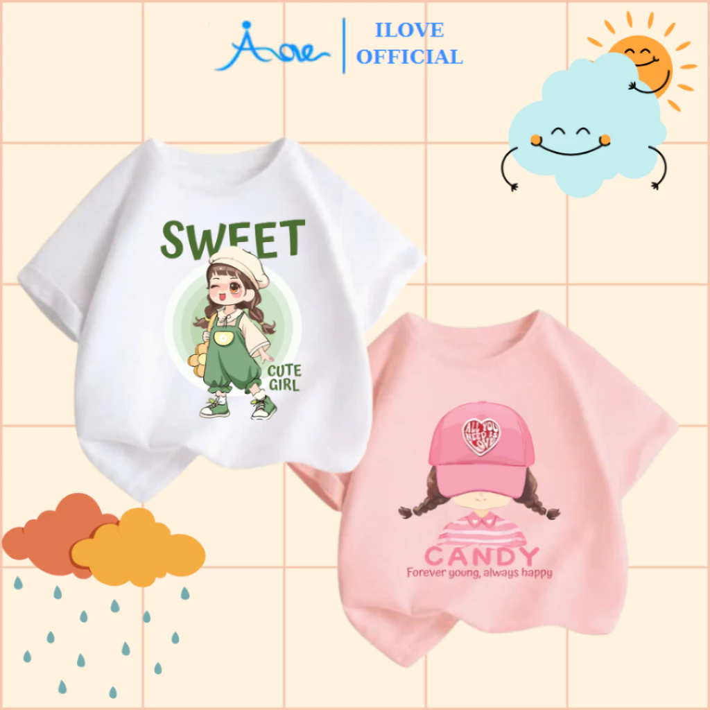 [MỚI] Áo thun cộc tay cho bé gái AORE hình ĐÁNG YÊU, áo phông cộc tay chất COTTON mềm mịn, thoáng mát từ 9-35kg