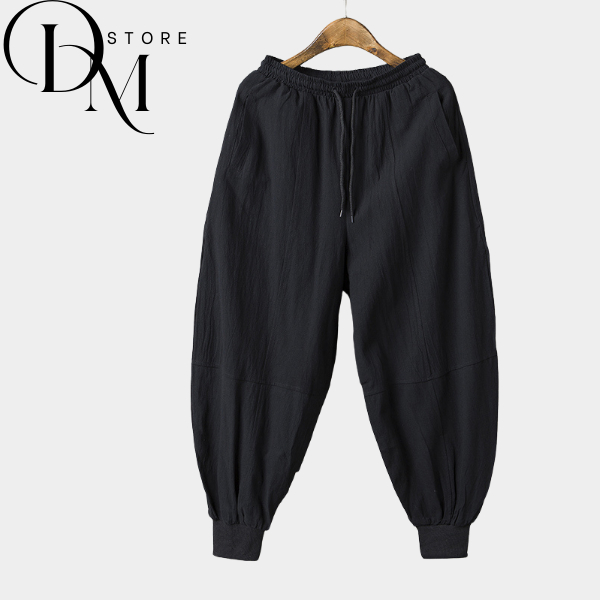 Quần đũi nam dáng rộng bo gấu mặc hè thoáng mát - Quần vải đũi ống túm basic unisex ( QD117 )