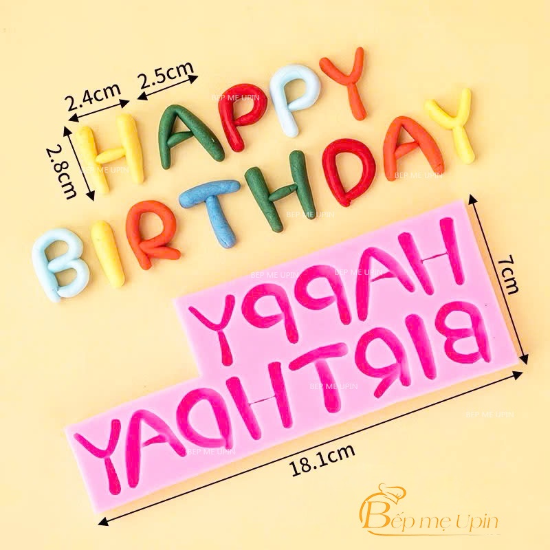 Khuôn silicon chữ happy birthday thẳng  khuôn số hpbd