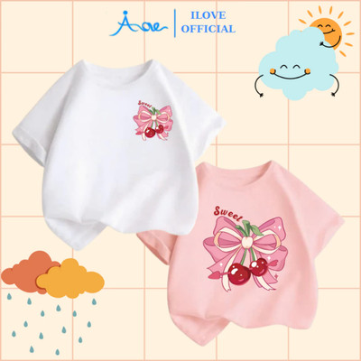 [MỚ] Áo thun cộc tay cho bé gái AORE, Áo phông in hình NƠ CHERRY DỄ THƯƠNG, chất COTTON mềm mịn, thoáng mát 9-36kg