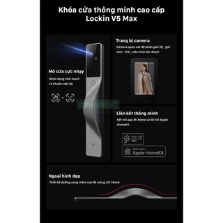 [Bao lắp đặt] Khóa cửa thông minh Lockin V5 Max nhận dạng tĩnh mạch lòng bàn tay, Face ID, tích hợp màn hình 4 inch