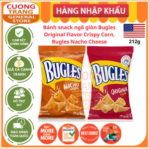 Bánh snack ngô giòn Bugles Original Flavor Crispy Corn, Bugles Nacho Cheese 212g