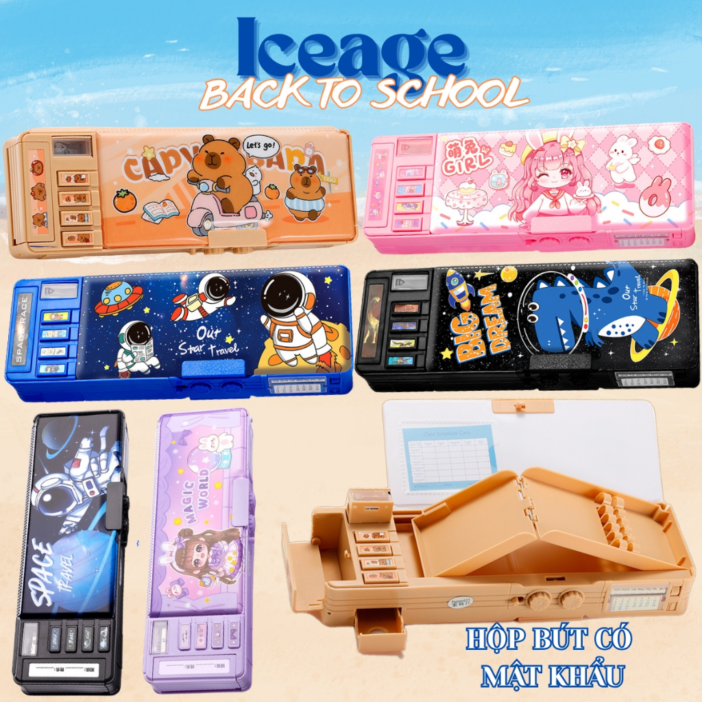  Hộp bút nhiều ngăn cho bé trai bé gái Hộp đựng bút đa năng có mật khẩu đáng yêu cho học sinh tiểu học 