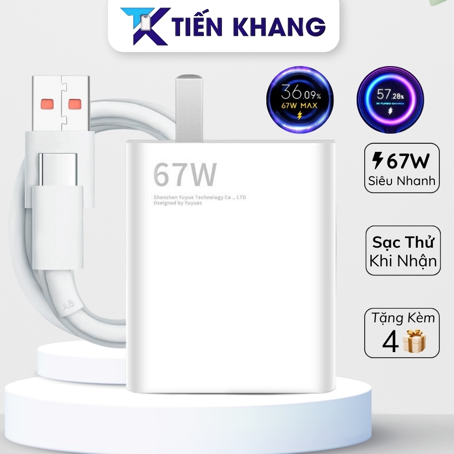 Bộ sạc nhanh 67W báo MITURBO CHARGE cho máy có hỗ trợ không nóng hay loạn cảm ứng khi sạc, cáp sạc nhanh dài 1m | BigBuy360 - bigbuy360.vn