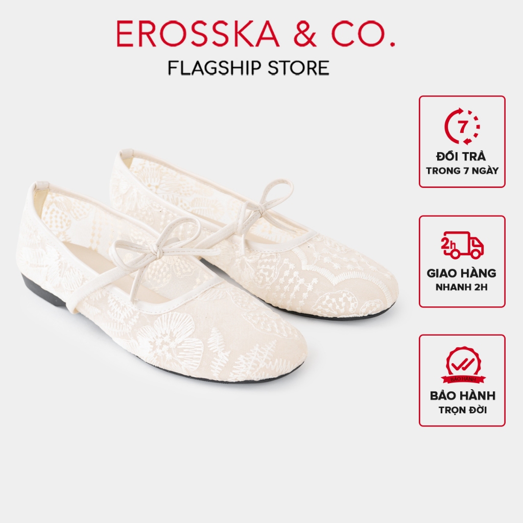 [EROSSKA] - Giày búp bê lưới họa tiết hottrend kiểu dáng ballet core đế bệt màu trắng kem_ DOI81