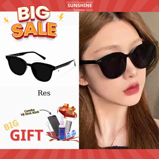   B41  Kính râm nam nữ thời trang SUNSHINE chống UV bảo vệ mắt kính gọng tròn to màu đen sang chảnh chống bụi - Res 