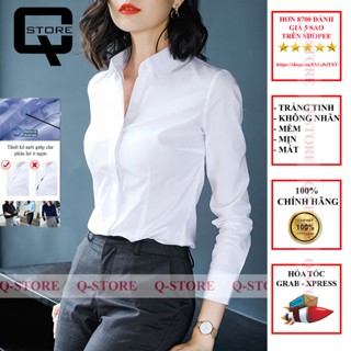 [voucher giảm 10%] Áo sơ mi nữ công sở màu trắng dài tay dáng Hàn Quốc