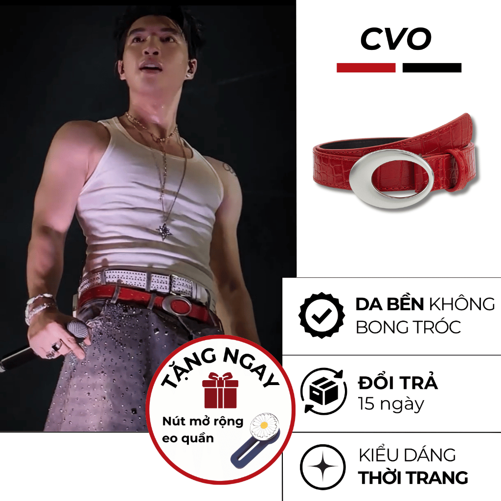 [CÓ SẴN] Thắt lưng đỏ  nam nữ Y2K da PU màu đỏ dây nịt cao cấp mặt trăng oval cá tính TL28 - CVO STUDIO