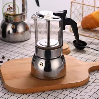 Moka Pot dùng được bếp từ Bình pha cà phê moka Kiểu Ý inox Ấm pha cà phê moka thuỷ tinh