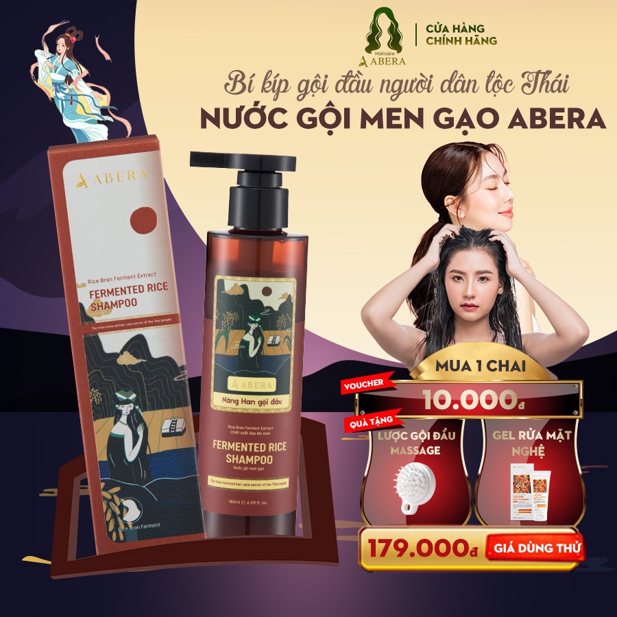 Nước Gội Dược Liệu Men Gạo Abera 180ml, Ngăn ngừa Gàu Ngứa, Cải Thiện Rụng Tóc, Giảm Tóc Bạc, Nuôi D