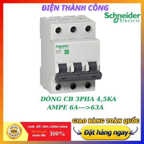 Cầu dao tự động (Aptomat), MCB Easy9 Schneider CB 3P, 4.5kA, 230V, C curve 6A - 63A