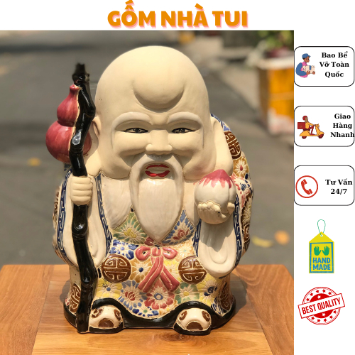 TƯỢNG ÔNG THỌ BÁCH HOA GỐM SỨ THỦ CÔNG NAM BỘ TƯỢNG ÔNG THỌ TRANG TRÍ DECOR PHONG THỦY QUÀ TẶNG AP
