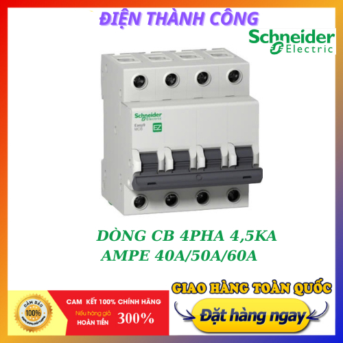 Cầu dao tự động (Aptomat), MCB Easy9 Schneider CB 4P, 4.5kA, 230V, C curve 40A, 50A, 63A