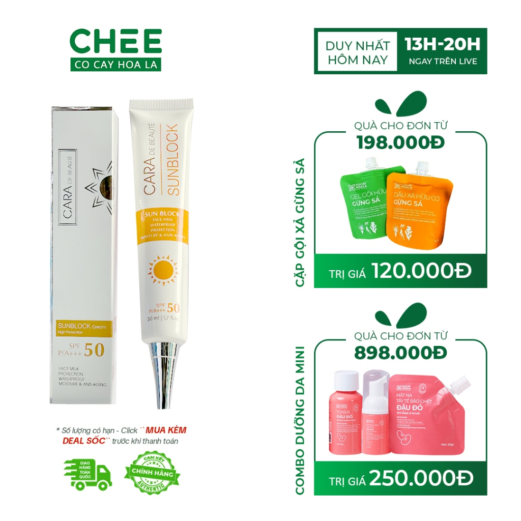 Kem chống nắng Cara(kara) de beauty SPF 50+++ dưỡng sáng, mịn lì chính hãng Hàn Quốc 50ml( Có check 