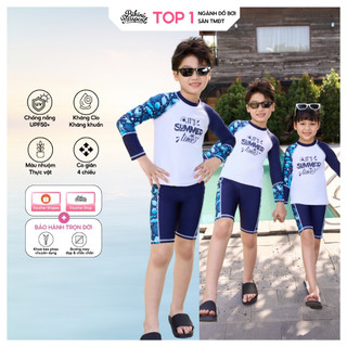  Đồ bơi trẻ em BIKINI PASSPORT kiểu Đồ bơi Unisex cho bé dạng quần lửng áo có tay - Xanh Họa tiết - KD046_HOT 