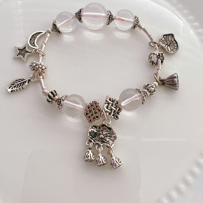 Vòng tay đá tự nhiên Thạch Anh Hồng VIP Mix Charm Bạc K_gemstones