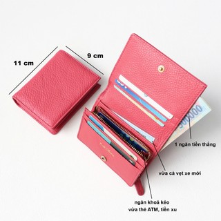 Ví Nữ Gấp Mini PINK OHARA Da Bò Thật