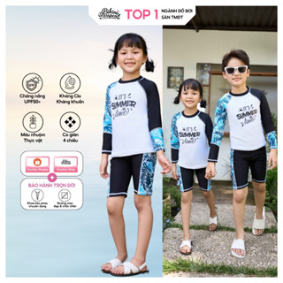 Đồ bơi trẻ em BIKINI PASSPORT kiểu Đồ bơi Unisex cho bé dạng quần lửng, áo có tay - Trắng họa tiết - KD046_WH