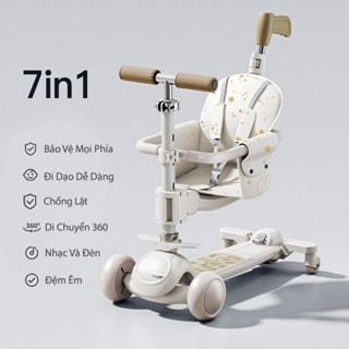 Xe Trượt Scooter 3 Bánh 7in1 Có Ghế Ngồi Cho Trẻ Em, Bánh Xe Phát Sáng, Có Nhạc Và Tay Đẩy Cho Bố Mẹ
