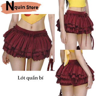 Chân váy nữ nhiều tầng viền ren phối dây rút phong cách sang trọng,Chân váy nữ thiết kế dáng xòe bồng tôn dáng Nquin_sto
