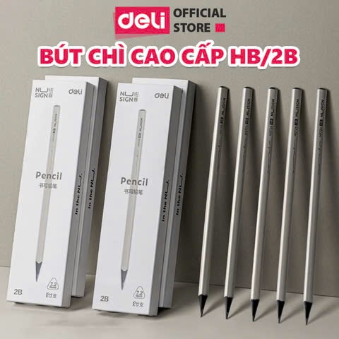 Combo 5 Bút chì Nusign Deli NS726-2B - Lõi đen cao cấp, thân bút hình tam giác.,