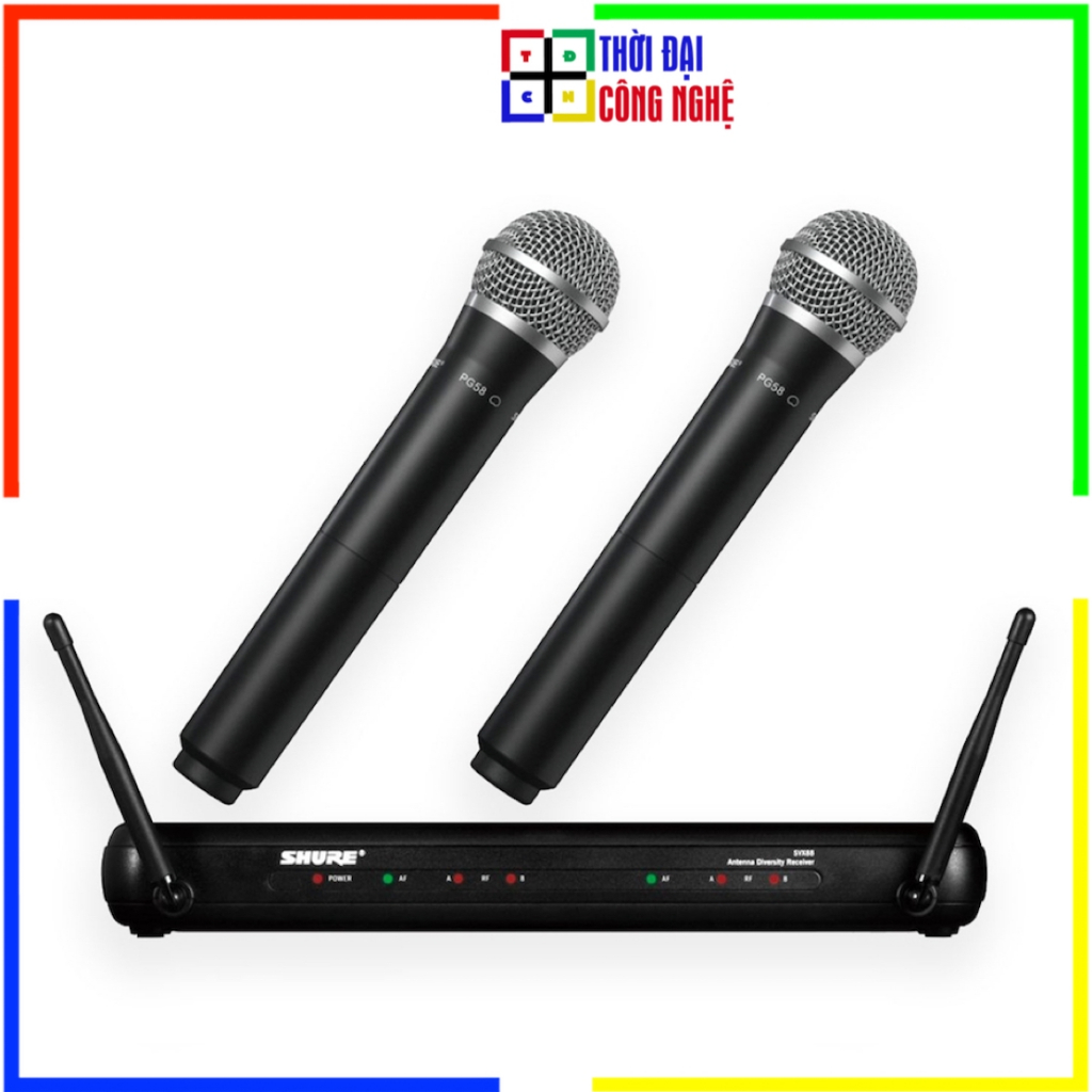 Micro không dây Shure SVX288A/PG58 bao gồm bộ thu 2 sóng SVX88 và 2 cây Mic PG58 Transmitters.