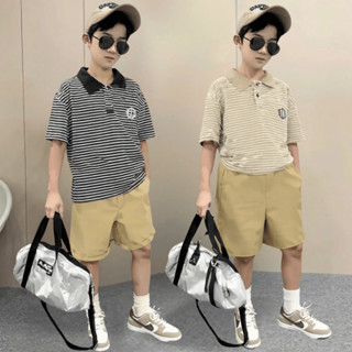 Bộ Quần Áo Mùa Hè Bé Trai (17-60kg) | Áo Polo Kẻ Cá Sấu + Quần Kaki Mềm, Thoáng Mát, Co Giãn 4 Chiều