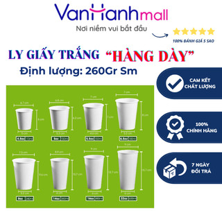  Ly giấy cốc giấy dùng 1 lần - Set 50 cái có nắp không in đủ size  BH 6T  - VANHANHMALL 