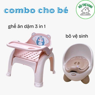 (combo cho bé) ghế ăn dặm đa năng 3 in 1 kèm ghê gội đầu, bàn ăn dặm gia long 9092, bô gấu 5458