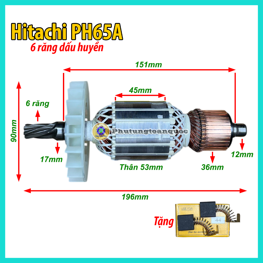 Rotor Máy Khoan Đục 30mm Hitachi PH65A, 65A | HiKOKI PH65A, Total TH215456 (6 răng dấu huyền)