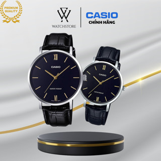 Đồng Hồ Đôi Casio VT01L-1BUDF Màu Đen Dây Da Mặt Kính Khoáng Chống Nước Chính Hãng