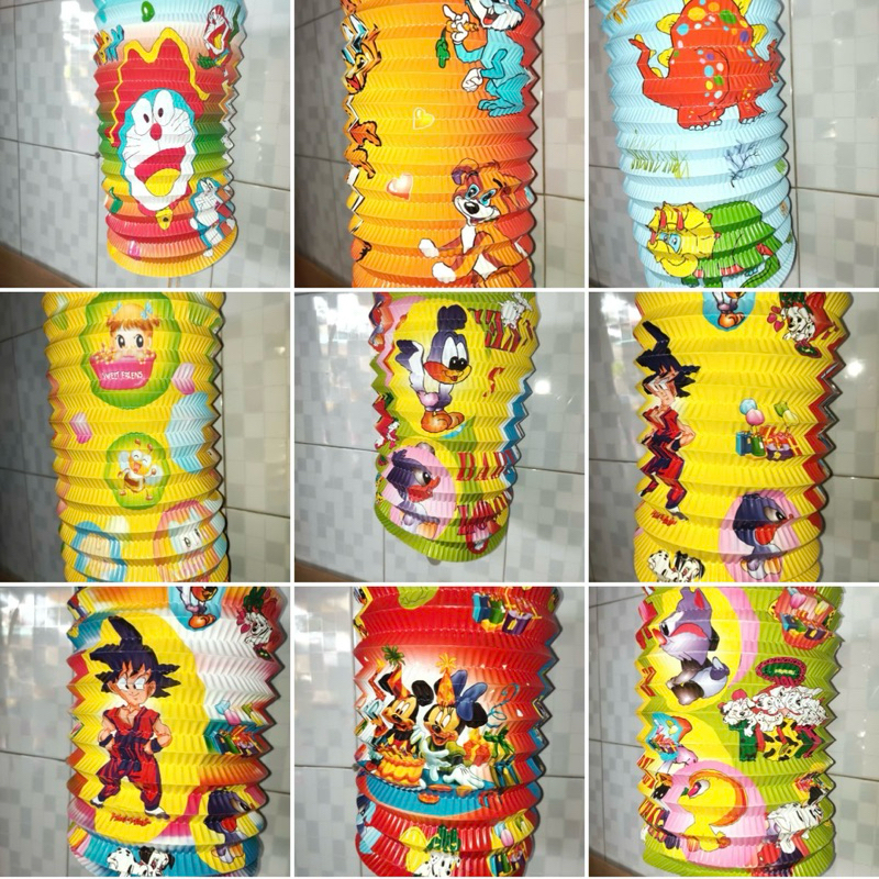 10 lồng đèn trung thu hình trụ, lồng đèn trung thu size trung, lồng đèn giấy xếp