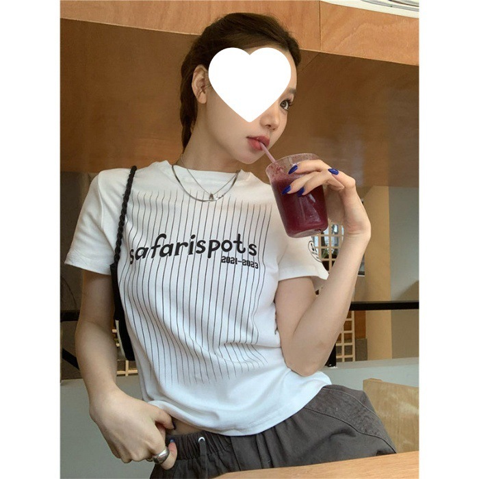 Áo thun babytee in số 33 sau lưng kẻ sọc Berry shop - Thun kiểu cộc tay dáng ngắn form suông