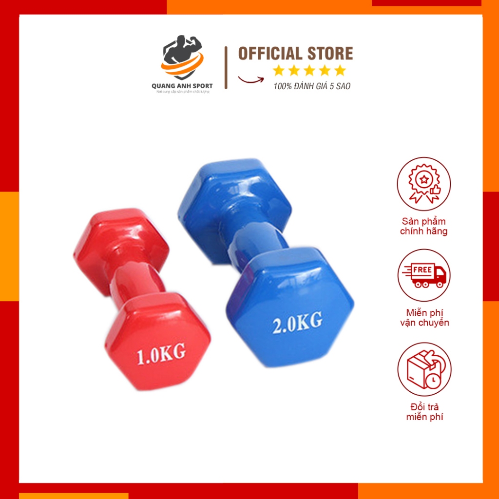 Tạ Tay 1Kg, 2Kg, 3Kg, 4Kg, 5Kg Cho Nữ Chất Liệu Gang Bọc Cao Su Cao Cấp