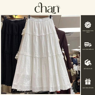  Chân váy trắng dáng dài xoè hoạ tiết ren phong cách hàn quốc M992 