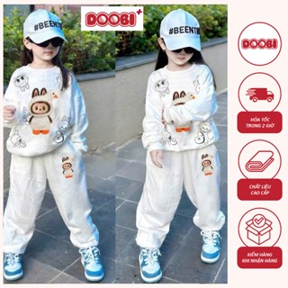 Bộ quần áo nỉ 2 da dài thu đông in LABUBU VỊT cho bé trai bé gái từ 10-63kg DOOBI DB15