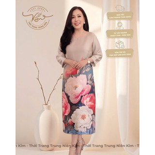 Đầm tơ trung niên họa tiết nhẹ nhàng xinh xắn màu sắc rực rỡ sang trọng